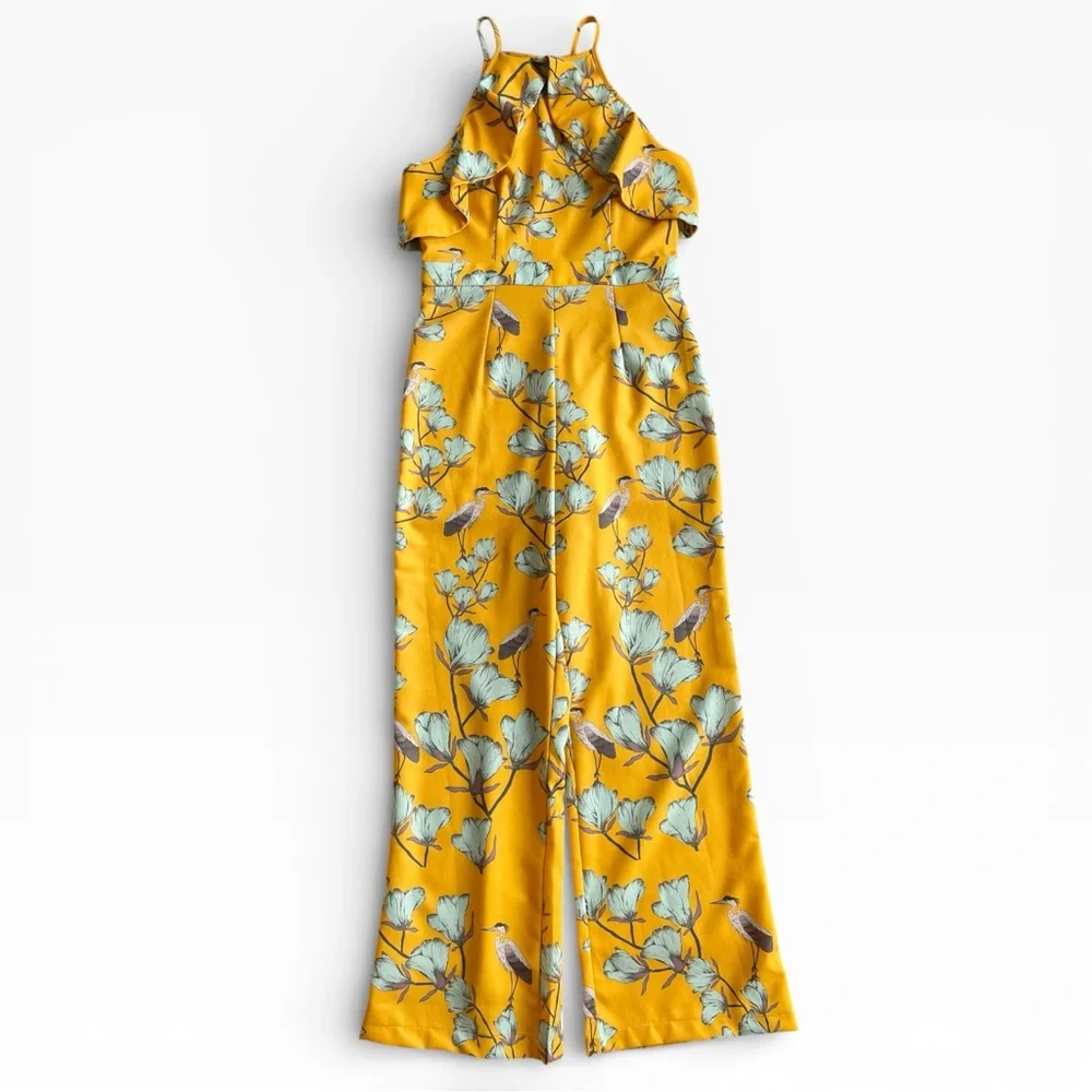 Varun Bahl Anthropologie Yellow Warbler Ruffled Crane Jumpsuit Size 6 - Picture 7 of 8